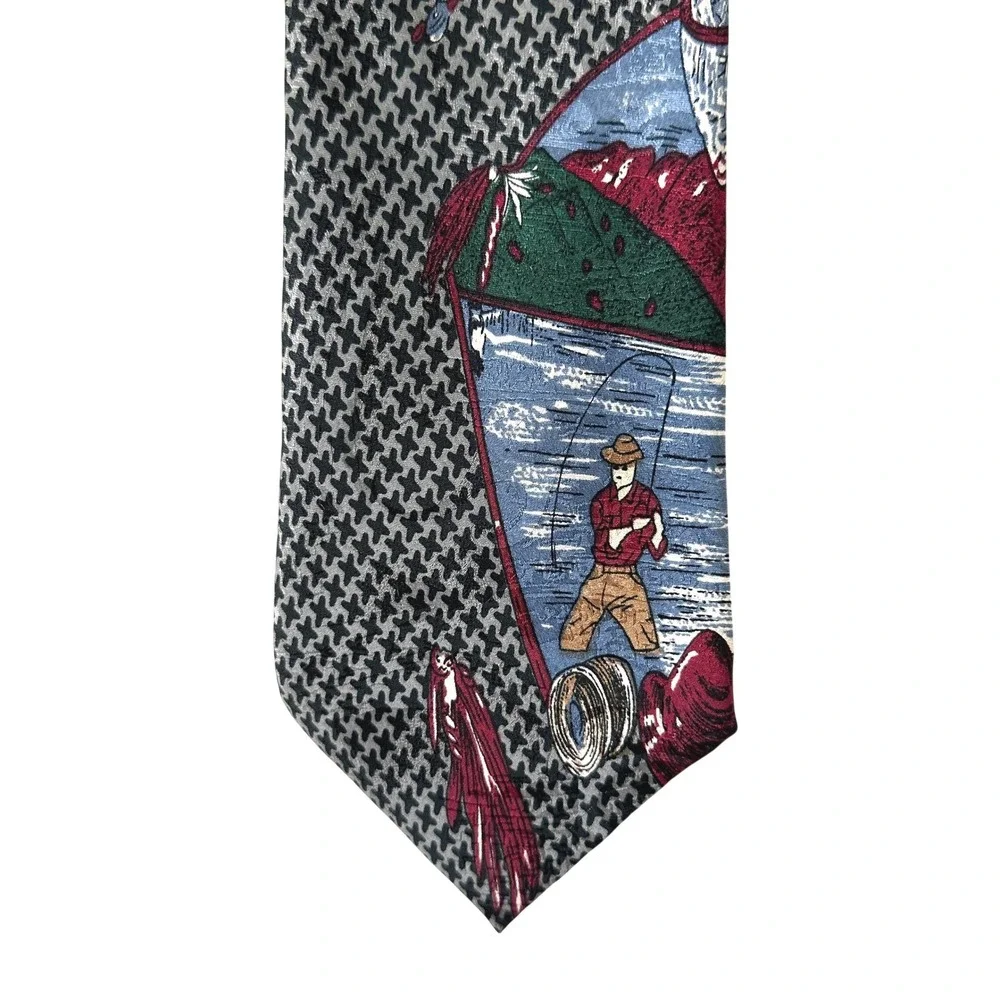 VTG MomentoUno Fly Fishing Tie Silk Houndstooth Wide 3.5 Angler Novelty 90s 3.5